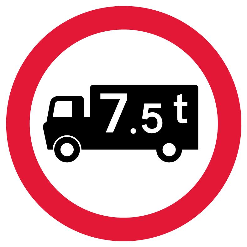 No goods vehicles over 7.5 tonnes maximum gross weight sign
