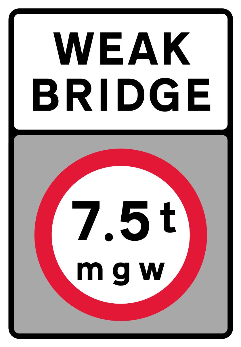Weak bridge 7.5 tonne maximum gross weight restriction sign
